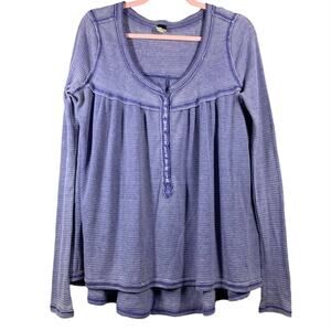 WE THE FREE Periwinkle Waffle Knit High Low Long Sleeve Blouse SP